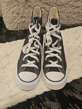 Converse Wedge Heel Black High-Top Canvas Sneakers with White Trim
